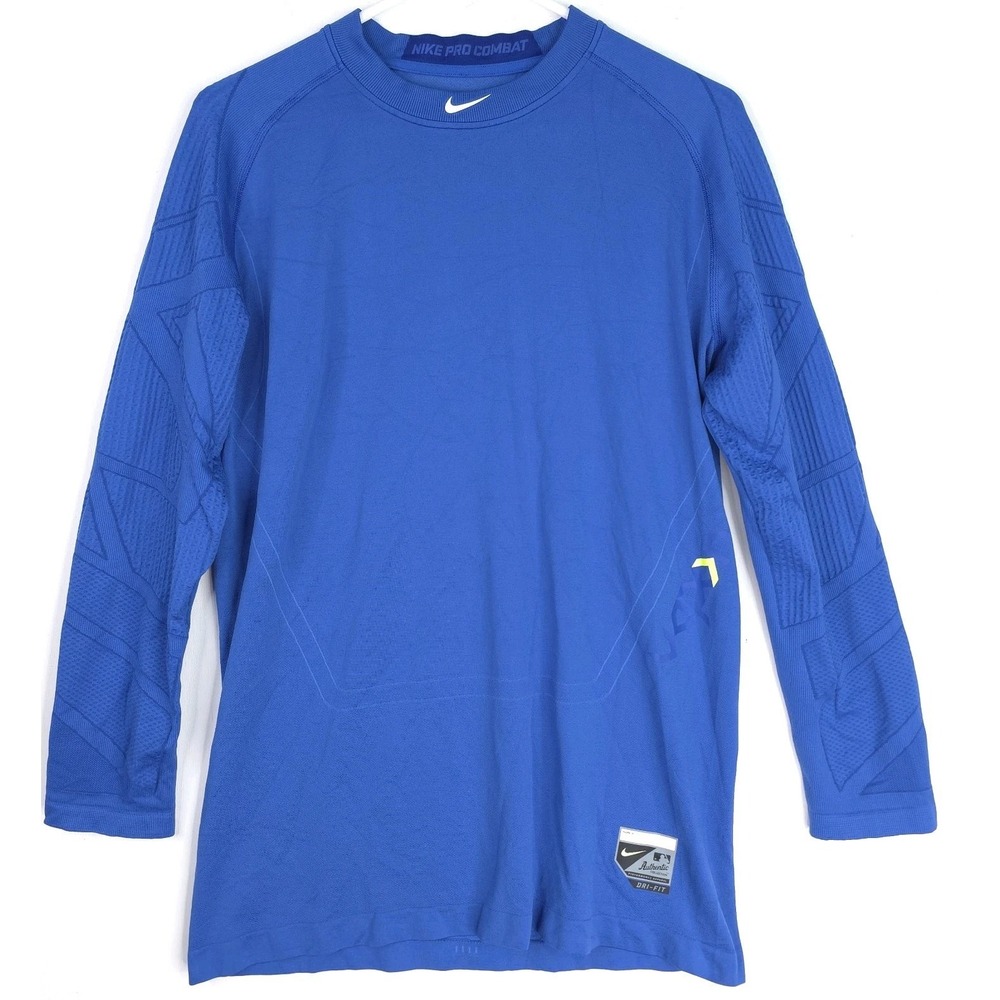 Nike Pro Combat Core Compression Shirt‎ Mens L Blue Long Sleeve Top Base Layer